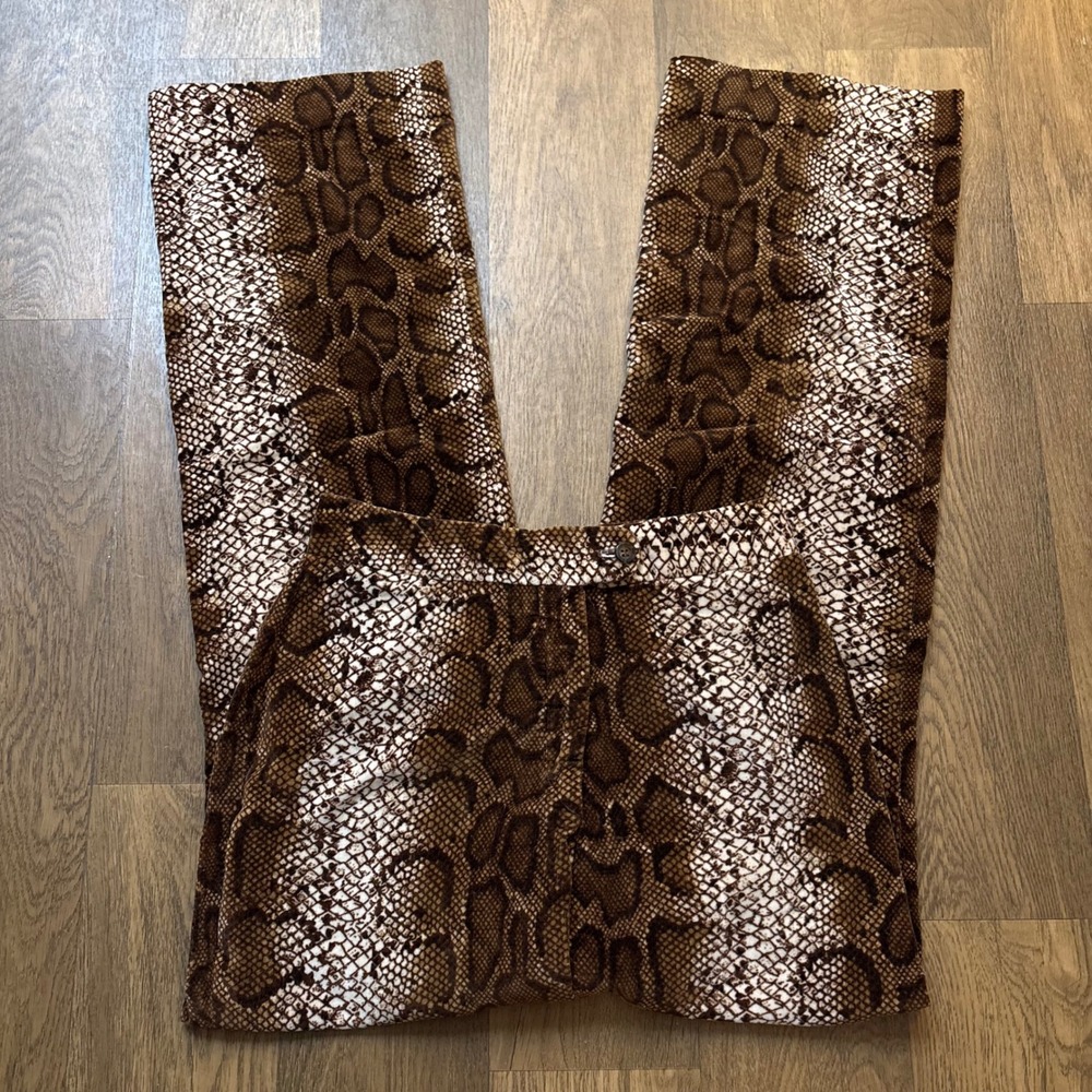 Vtg 60s 70s Made in Italy Pogues Snake Skin Print Flared Leg Velour Disco Pants